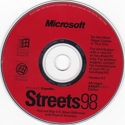 Vintage Microsoft Streets 98 Version 6.0 (1997, for Windows) *DISC ONLY*