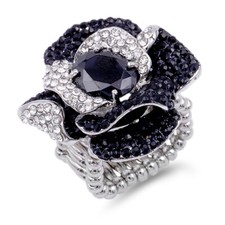 Lavencious Flower Shape CZ  Rhinestone Cocktail Stretch Ring Party Ring
