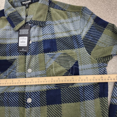 True Religion Men Medium Polar Fleece Shacket Plaid Kalamata Navy 108389 - Picture 7 of 8