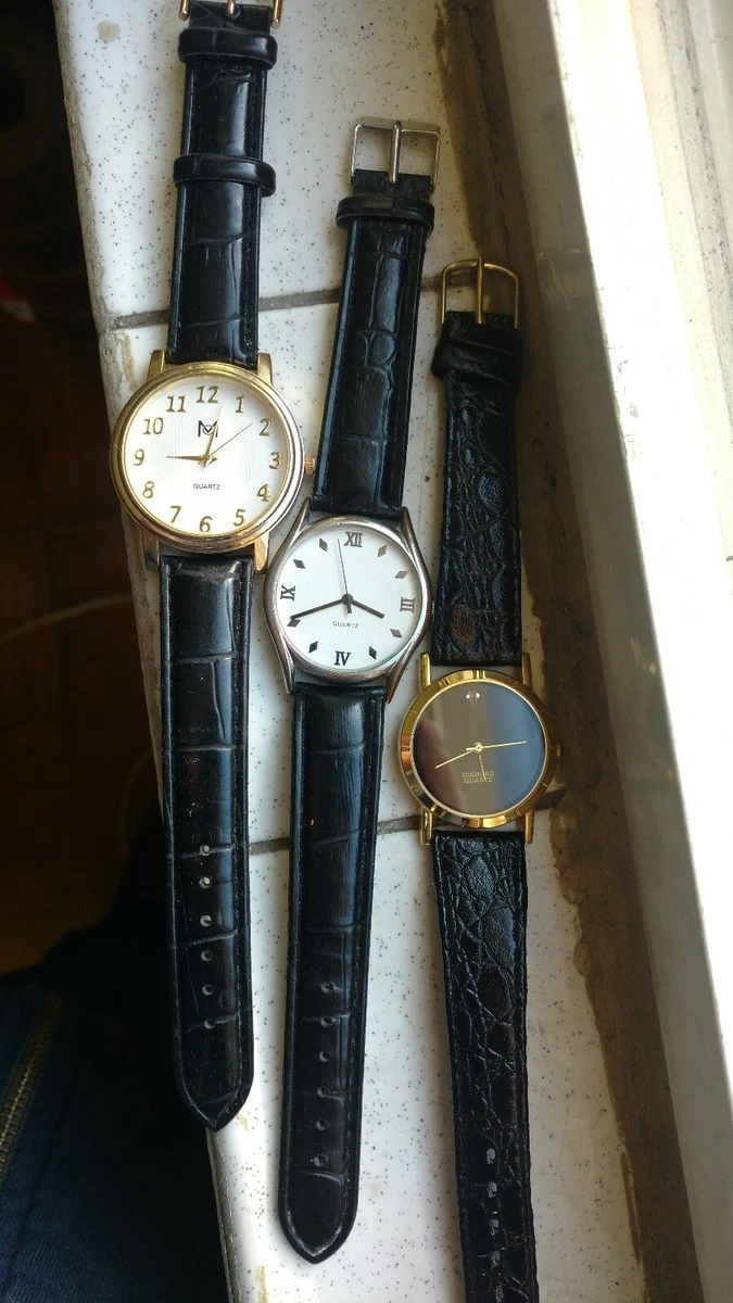 Quartz watch shop black leather band