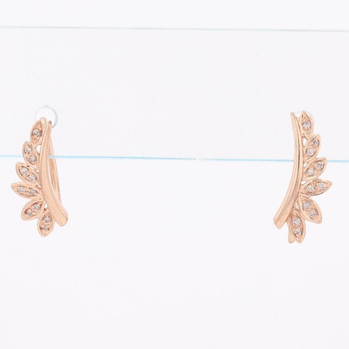 .07ctw Round Cut Diamond Leaf Dangle/Drop Pair Earrings 10k Rose Gold 1.24 Grams