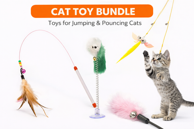 #ad Cat Toy Bundle Wand Feather Teaser Spring Mouse Dangling Toy Pounce Play $16.99