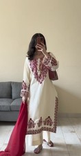 New Launching White Natural Crepe Top Palazzo And Dupatta For Women Wear