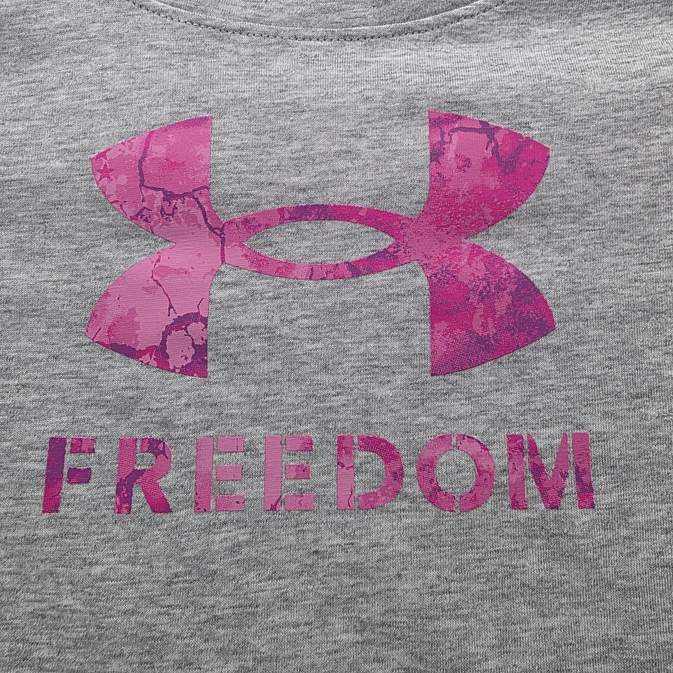 Under Armour Shirt Youth 5 Gray Long Sleeve Pink Freedom Logo Graphic Crewneck - Image 4 of 4