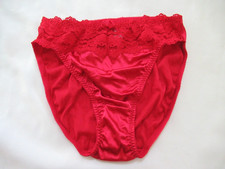 Vtg Victorias Secret Second Skin Satin High Leg Brief Panties Red Lace size M