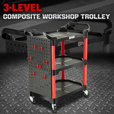 260lbs. 3-Level Composite PP Warehouse Garage Office Rolling Trolley w/ Wheels