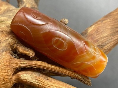 Tibetan Natural Old Agate Dzi Carved *12 Eyes* Bead Amulet 40mm A08