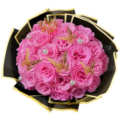 Pink Glitter Roses Bouquet, 24 Pcs Shiny Glitter Flowers Bouquet, Everlasting...