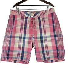Vintage Polo Ralph Lauren 10" Board Shorts Mens Size 36 Pink Plaid Cotton Nylon