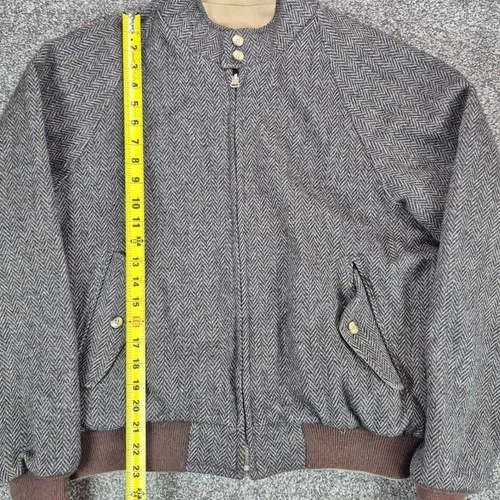Vintage Lands End Jacket Mens Large Wool Reversible Herringbone Bomber USA Made image 5