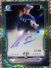 2026 Bowman Chrome Prospect Caden Scarborough, Rangers AUTO Green Reptilian 3/99