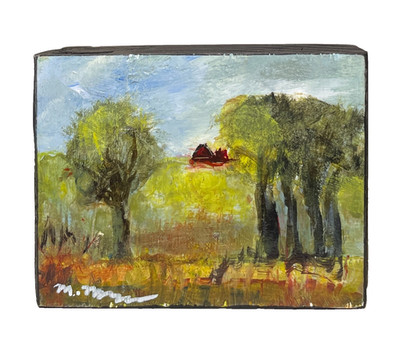 Mary Myers Original Landscape Red Barn Acrylic Painting Art Block Signed Impasto