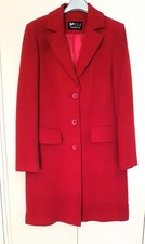 Manteau femme t42 droit d’hiver mi-long rouge laine polyester et cachemire tbe
