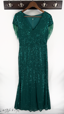 Women's Gatsby Flapper 1920's Dress Emerald Green Beaded Sequin Gown Size  Lg | eBay