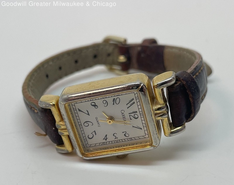 Carriage Quartz Gold Tone Brown Leather Stainless Steel Women's Watch 17.1g