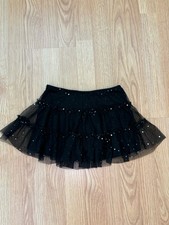 Justice Girls Black Sequin Tulle Tutu Skirt Size 7 Elastic Waist Built-in Shorts