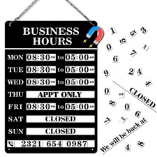 Magnetic Changeable Business Hours Sign, Metal of 12 8in, black