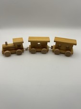 3 Piece Vintage Wooden Toy Train Set Kids Locomotive Choo Choo