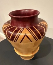 Brian Sykes Signed Segmented Woodturning Vase   Purpleheart  Yellowheart