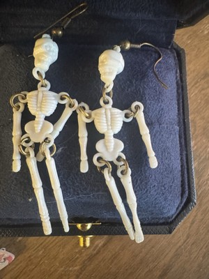 momento mori skeleton dangle earring vintage 