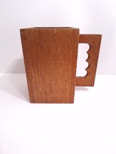 Vintage Hand Carved Wooden Vase with Handle Rustic Mid Century Folk Art Decor