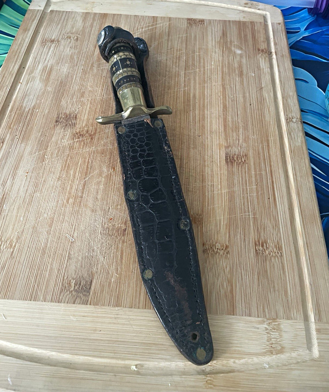 Double-Edge Steel Dagger Full Tang Brass Handle w/ Black Sheath
