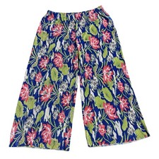 Joan Rivers Accordion Pleat Palazzo Pants Floral Navy Coral Large Resortwear