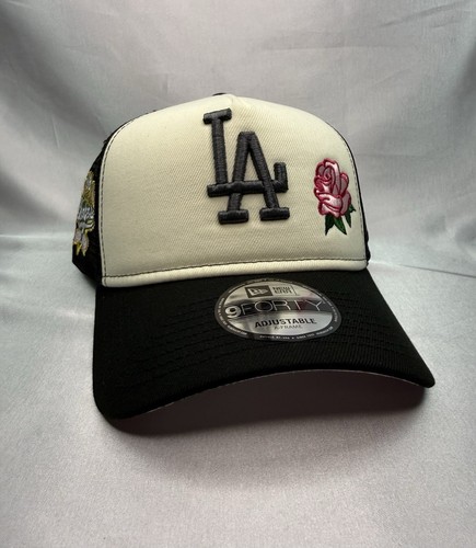 LA Dodgers Black Hat Pink Roses: Hand-jeweled SWAROVSKI Crystals