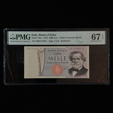 1973 Italy Banca d Italia 1000 Lire Pick#101c PMG 67 EPQ Superb Gem UNC
