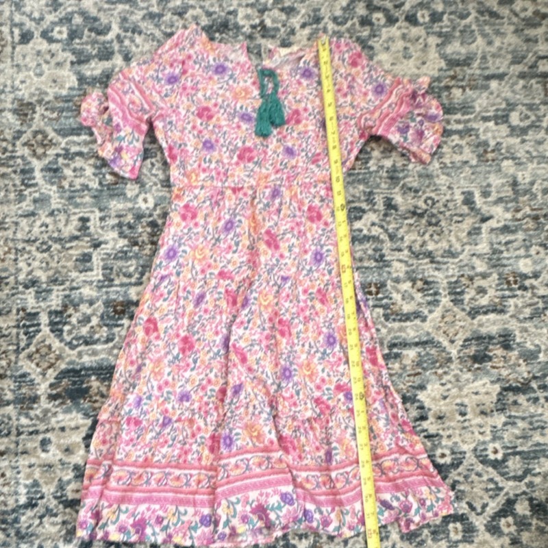 Hayden Girls Trapeze Swing Dress Floral Knee Length Pink Purple Tassel Ruffle M