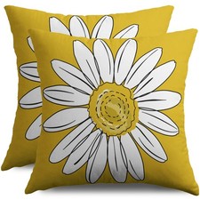 Daisy Pillow Covers 18X18 Set of 2, Yellow White Spring Summer Flower Print D...