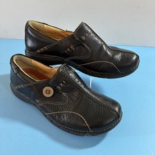 Clarks Unstructured Womens Sz 6.5 Loop Shoes Loafers Casual Comfort Button Black
