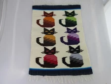 Vintage Peruvian Andean Cats Hand Woven Crafted Tapestry Colorful Mat Runner