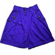 Vintage Purple High Waisted Shorts With Decorative Embellished Buttons
