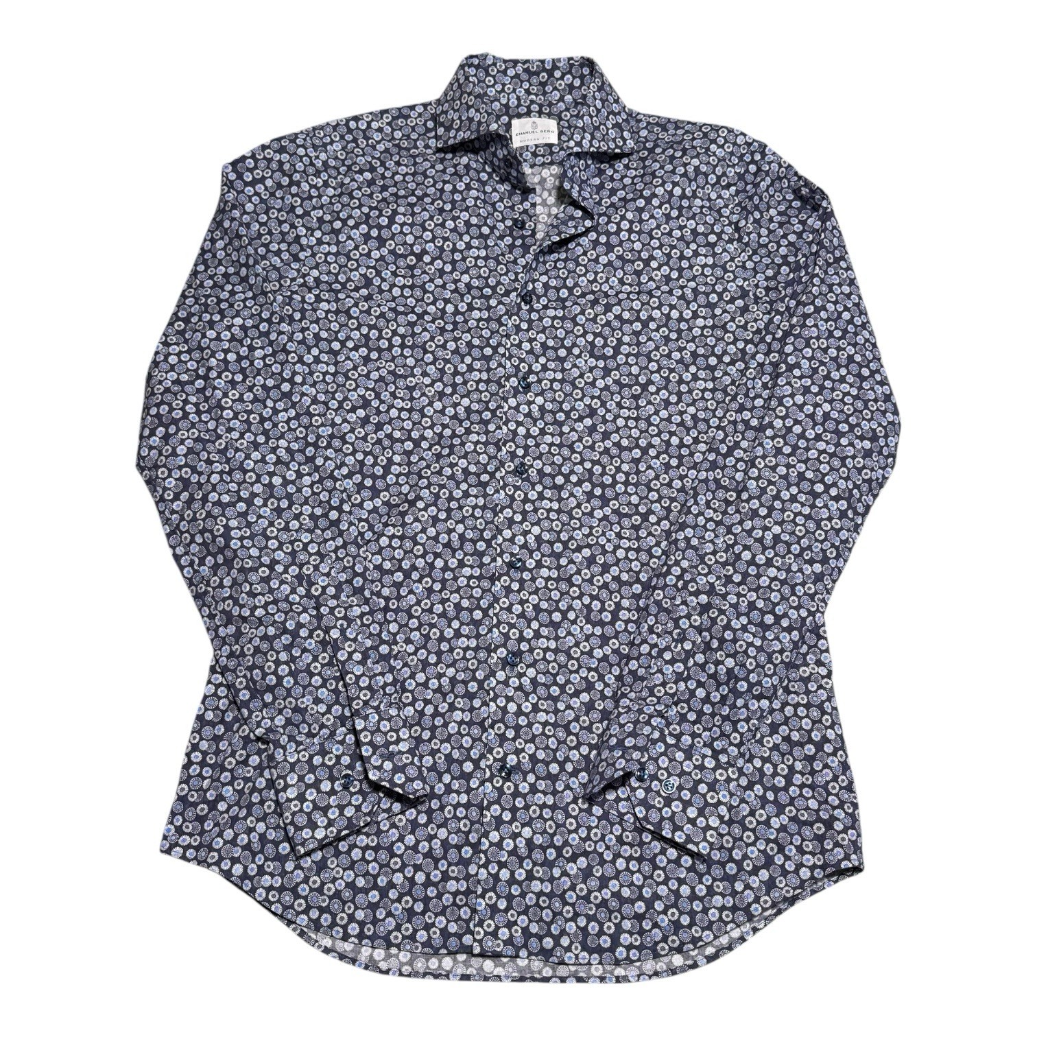 Emanuel Berg Modern Fit Geometric Patterned Button Up Shirt Adult Medium 15 1/2