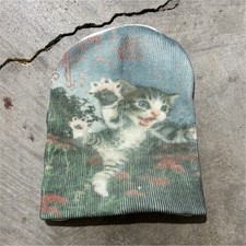 Beanie Multicolor Cat Graphic Print One Size ...