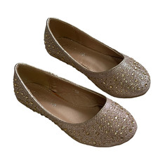 Lucky Top Toddler Girl Gold Sparkle Rhinestone Glitter Ballet Flat Dress Shoe 9