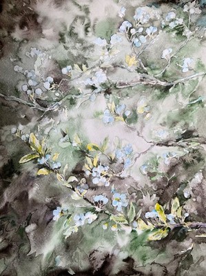 Original watercolor ''Twilight, sakura'' 42x56 by I. Tarasova