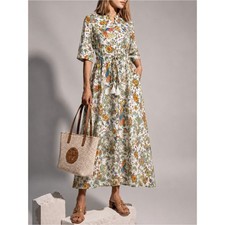 Tory Burch Promised Land Cotton Maxi Shirt Dress Pockets | S Bird Floral Print