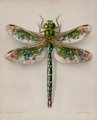 8x10 Jeweled Dragonfly Insect Art Print - 692412152