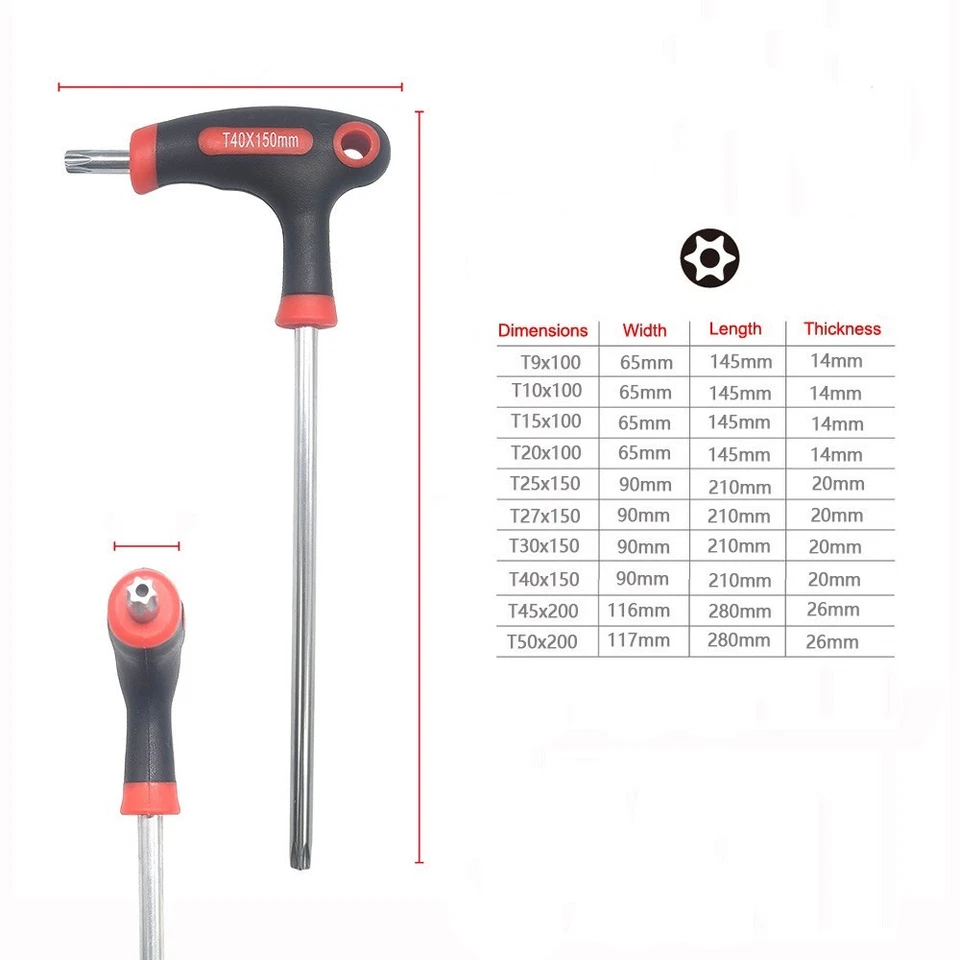 10x T Handle Wrench Set Torx Star Key 2 Drive Ends Auto Bike Repair Tool T9-T50 - Image 3 of 4