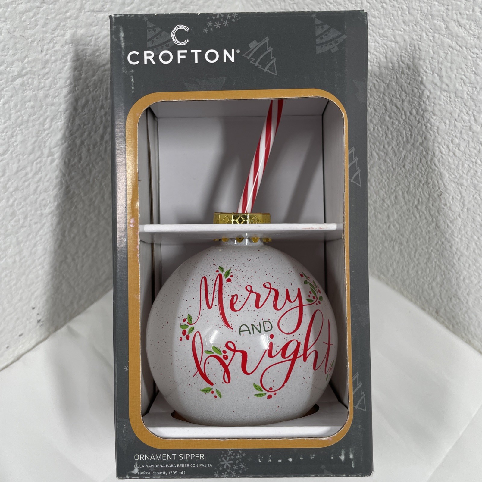 Crofton Ornament Sipper “Merry and Bright” 13.5 oz Capacity NIP OS Christmas NEW