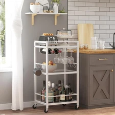 TUTOTAK Bar Cart, Home Serving Drink Cart with 3-Tier White 