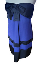 AUTH VINTAGE 90s CHANEL SILK BLUE BLACK STRAPLESS MINI DRESS WITH BOW 36