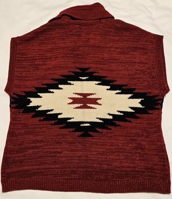 Chaps By Ralph Lauren Southwestern Aztec Sweater Cowl Neck Black and Red Size L