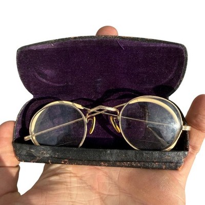 VINTAGE DUREX Antique Eye Glasses SHURON Gold Tone with Case