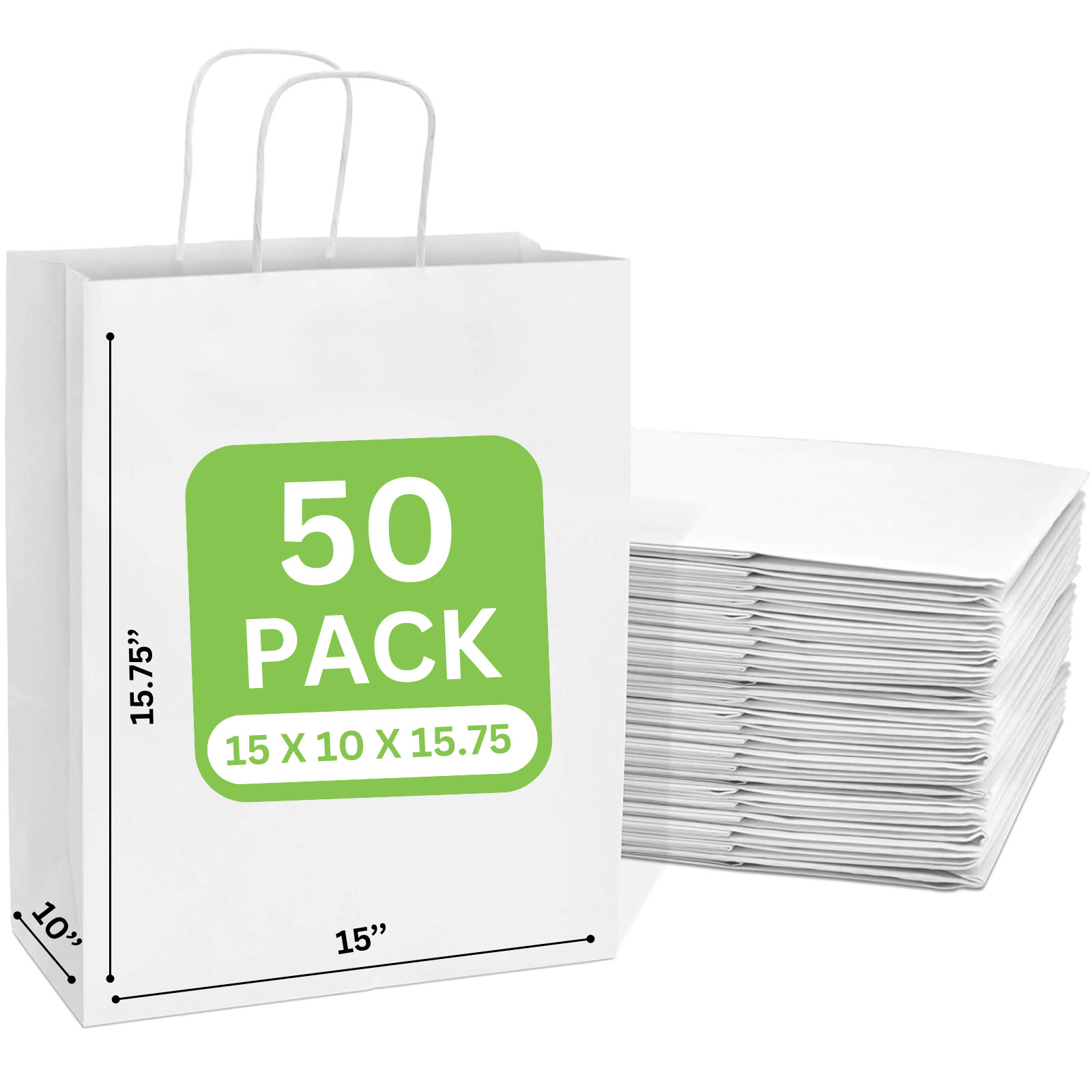 White Kraft Cargo Shopping Bag 15x10x15.75H - Twisted Handles - Eco-Friendly