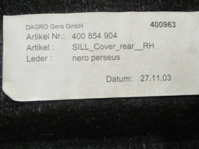 Lamborghini Gallardo - RH Rear Sill Cover Panel - P/N 400854904