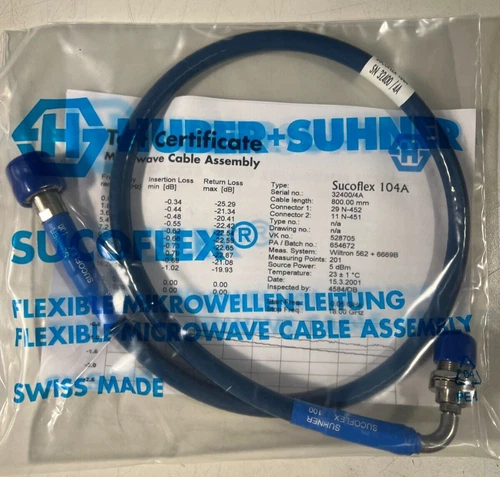 HUBER+SUHNER Sucoflex 104A, Flexible Microwave Cable Assembly, 0.8m, N Connector