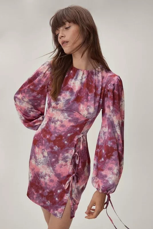 Women's $78 Nasty Gal Purple/Pink Tie Dye Long Sleeve Corset Mini Dress Sz 4 NWT